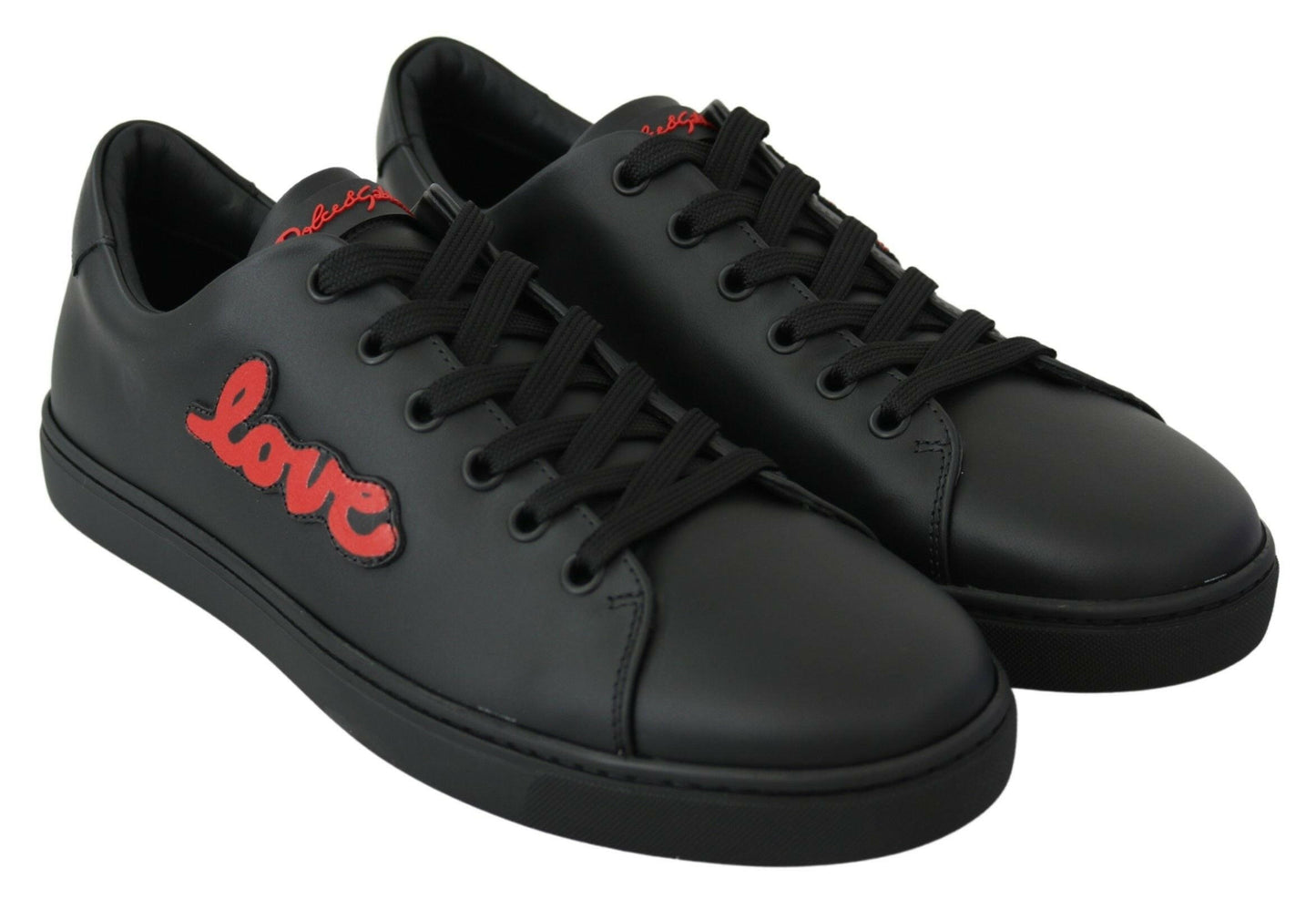 Dolce & Gabbana Black Leather Love Heart Sneakers Womens Shoes