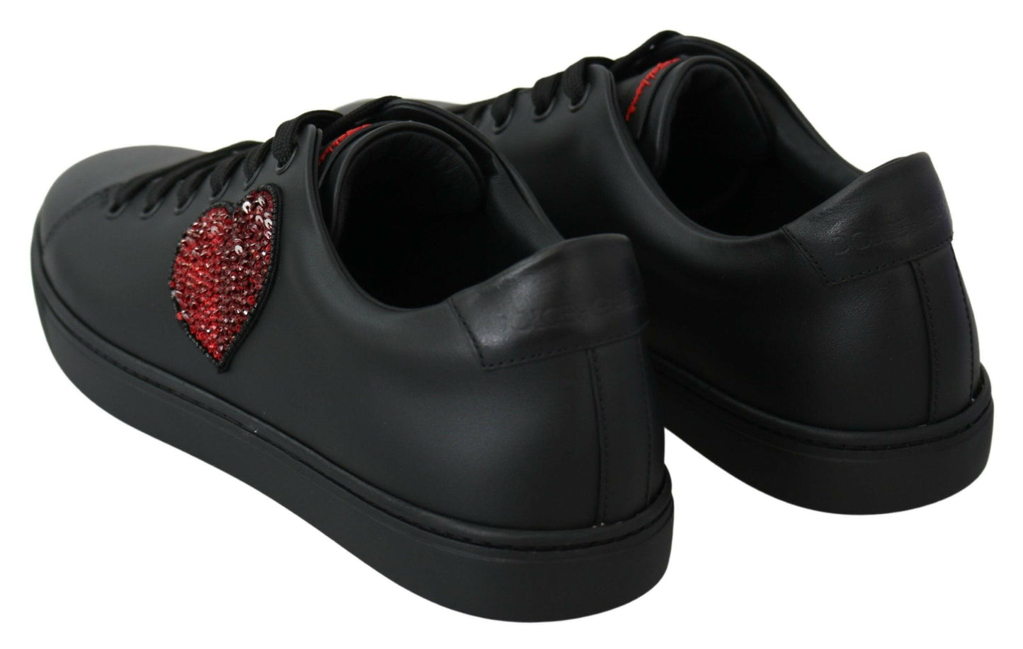 Dolce & Gabbana Black Leather Love Heart Sneakers Womens Shoes