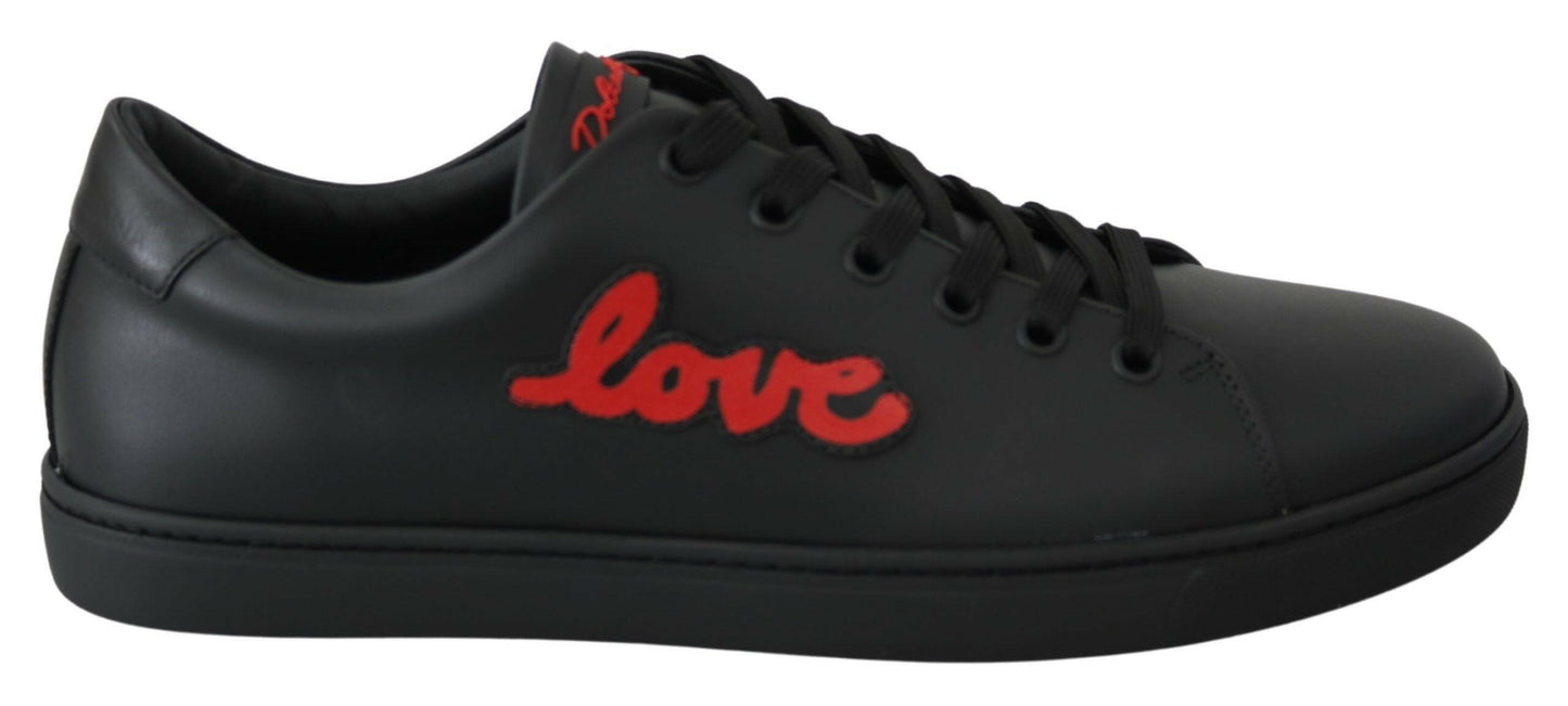 Dolce & Gabbana Black Leather Love Heart Sneakers Womens Shoes
