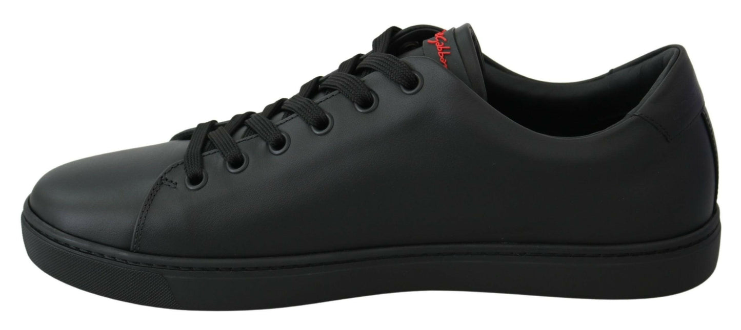 Dolce & Gabbana Black Leather Love Heart Sneakers Womens Shoes
