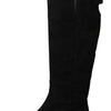Dolce & Gabbana Black Suede Knee High Flat Boots Shoes
