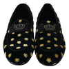 Dolce & Gabbana Blue Velvet Crown Slippers Loafers Shoes