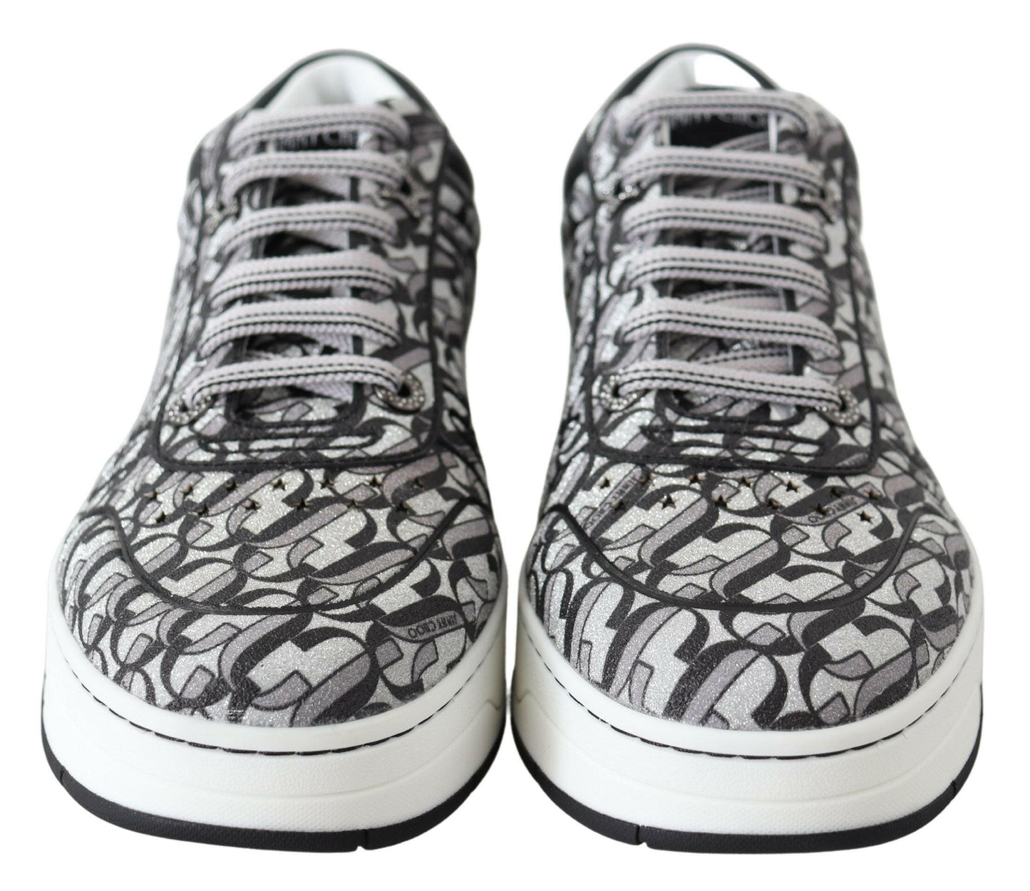 Jimmy Choo Silver Black Glitter Hawaii Sneakers