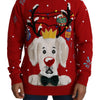 Dolce & Gabbana Red Christmas Dog Pullover Cashmere Sweater