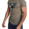 Guess Brown Cotton Stretch Logo Print Men Casual Perforated T-shirt