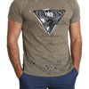 Guess Brown Cotton Stretch Logo Print Men Casual Perforated T-shirt