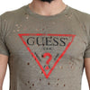 Guess Brown Cotton Stretch Logo Print Men Casual Perforated T-shirt