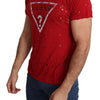 Guess Red Cotton Logo Print Men Casual Top Perforated T-shirt