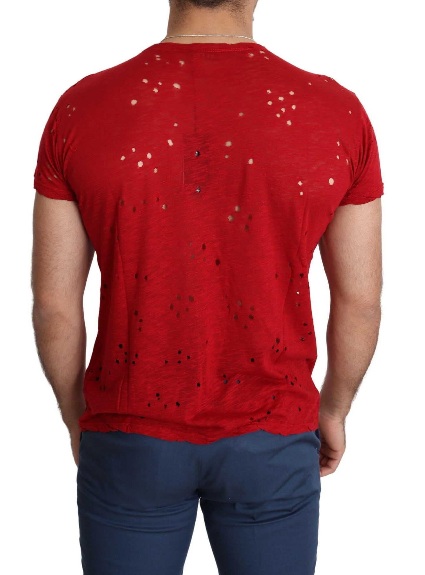 Guess Red Cotton Logo Print Men Casual Top Perforated T-shirt