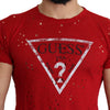 Guess Red Cotton Logo Print Men Casual Top Perforated T-shirt