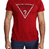 Guess Red Cotton Logo Print Men Casual Top Perforated T-shirt