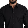 Dolce &amp; Gabbana – Schwarzes, formelles GOLD-Hemd aus Baumwollstretch