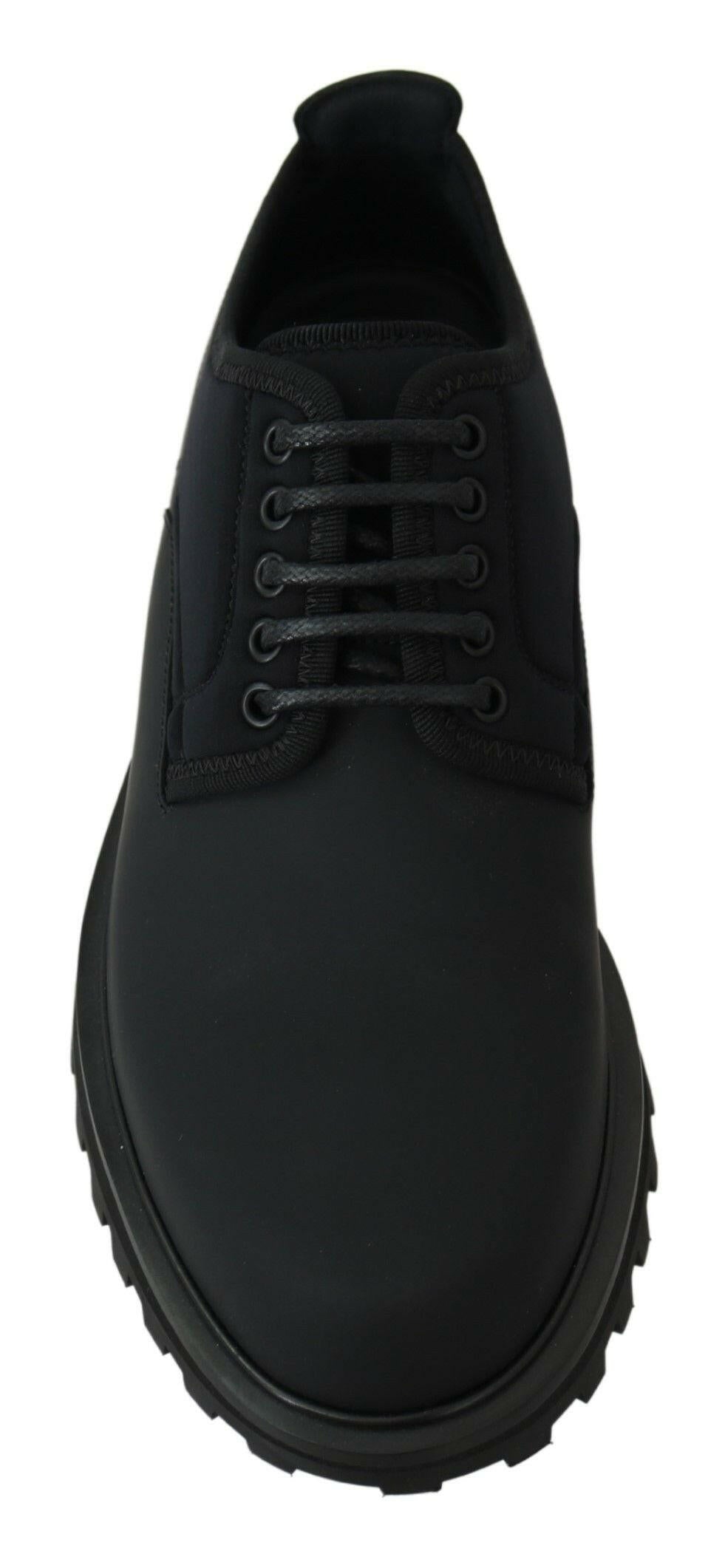 Dolce &amp; Gabbana – Schwarze, gummierte Derby-Vulcano-Schuhe aus Kalbsleder