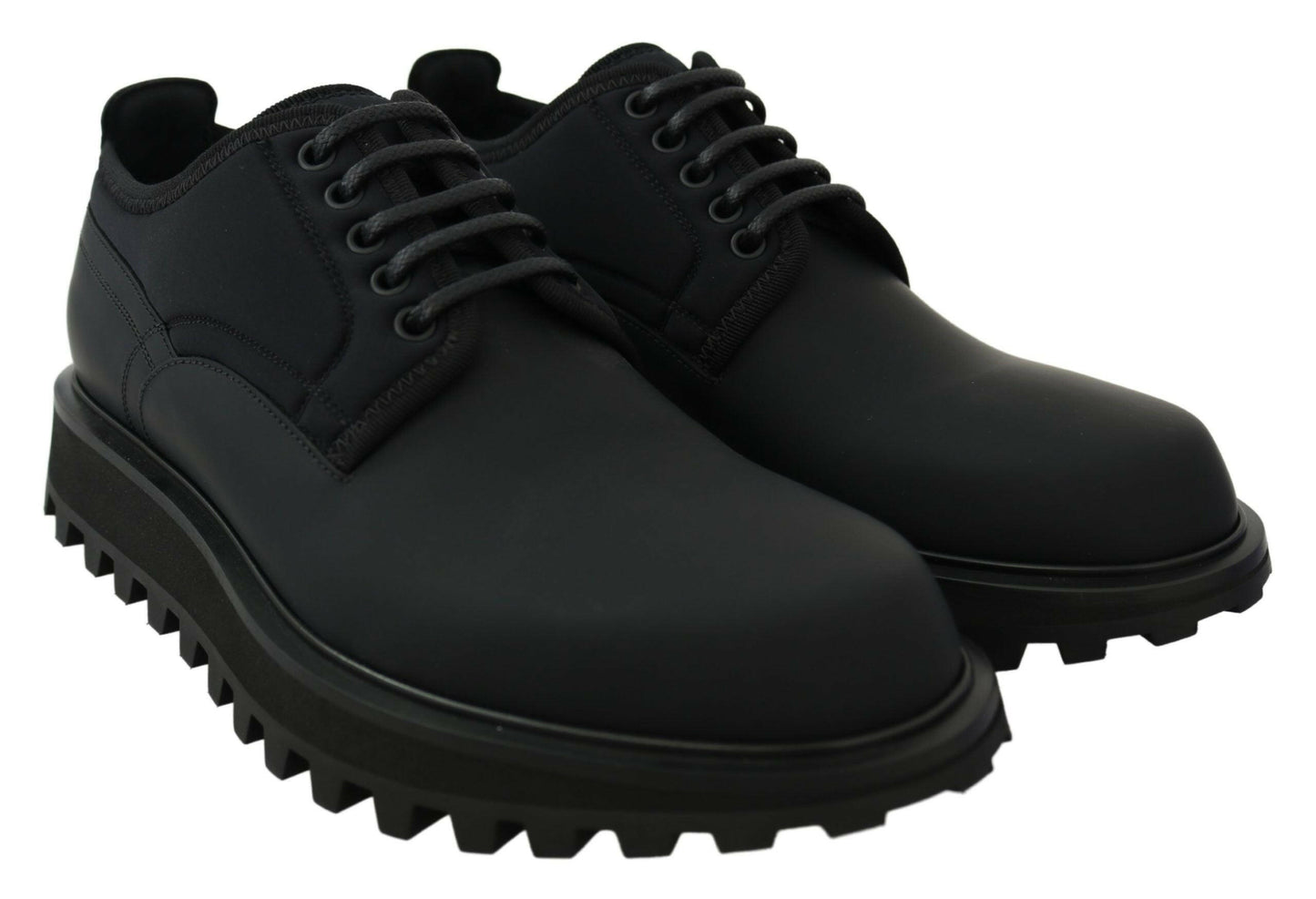 Dolce &amp; Gabbana – Schwarze, gummierte Derby-Vulcano-Schuhe aus Kalbsleder