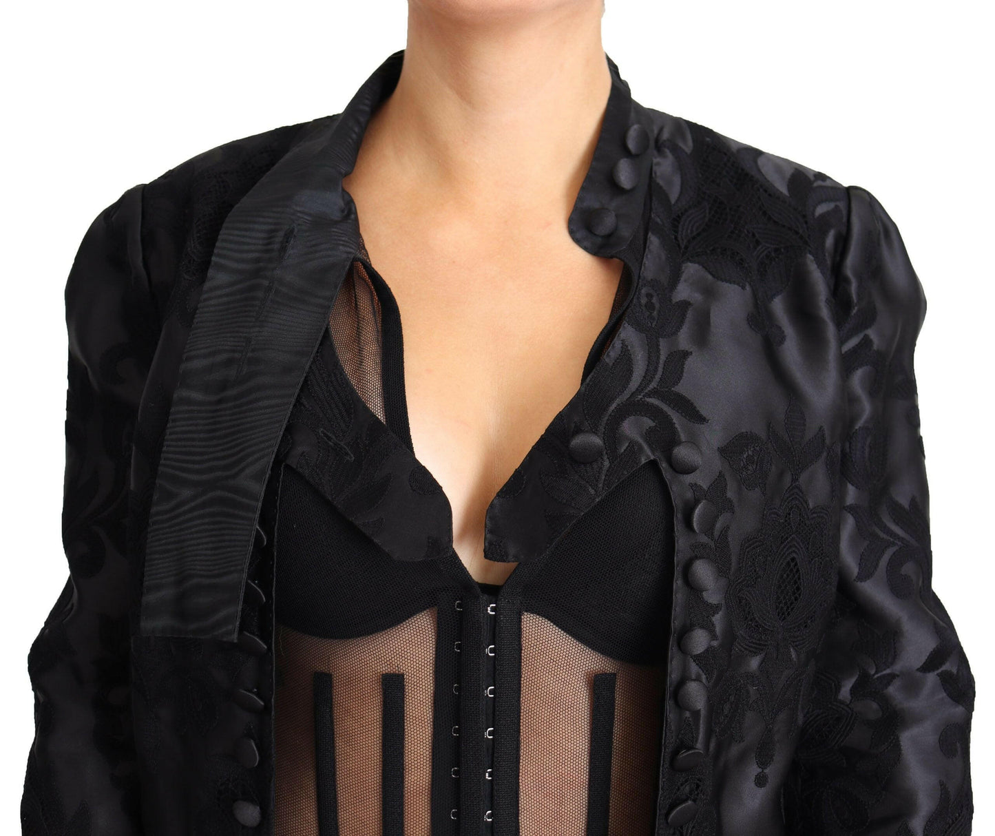 Dolce & Gabbana Black Lace Sheer Corset Organza Silk Jacket