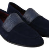Dolce & Gabbana Blue Suede Caiman Loafers Slippers Shoes