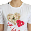 Dolce &amp; Gabbana – Weißes T-Shirt-Oberteil „San Valentino“ mit Herzkristallen