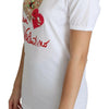 Dolce &amp; Gabbana – Weißes T-Shirt-Oberteil „San Valentino“ mit Herzkristallen