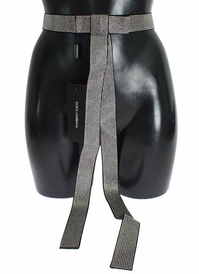 Dolce & Gabbana Black Silk Clear Crystal Bow Waist Belt
