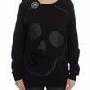 Exte Black Cotton Motive Print Crewneck Pullover Sweater