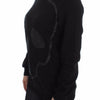 Exte Black Cotton Motive Print Crewneck Pullover Sweater
