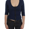 Exte Blue Cotton Top Zipper Deep Crew-neck Sweater