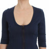 Exte Blue Cotton Top Zipper Deep Crew-neck Sweater