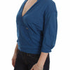 Exte Blue Cotton Top Pullover Tiefer V-Ausschnitt Damenpullover