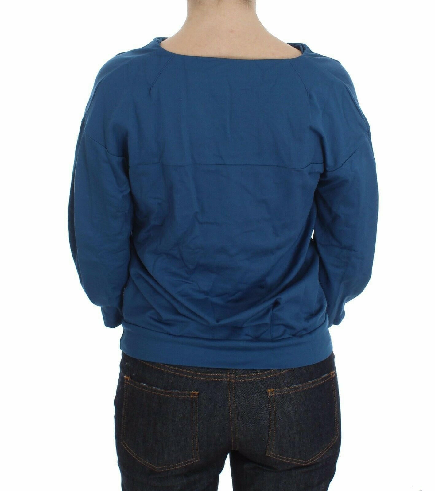 Exte Blue Cotton Top Pullover Tiefer V-Ausschnitt Damenpullover