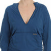 Exte Blue Cotton Top Pullover Tiefer V-Ausschnitt Damenpullover