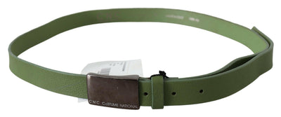 Costume National Green Leather Silver Buckle Waist Men Belt