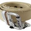 Costume National Beige Cotton Rustic Logo Buckle Belt
