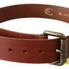 Just Cavalli Brown Leather Logo Bronze Rustic Metal Buckle Belt