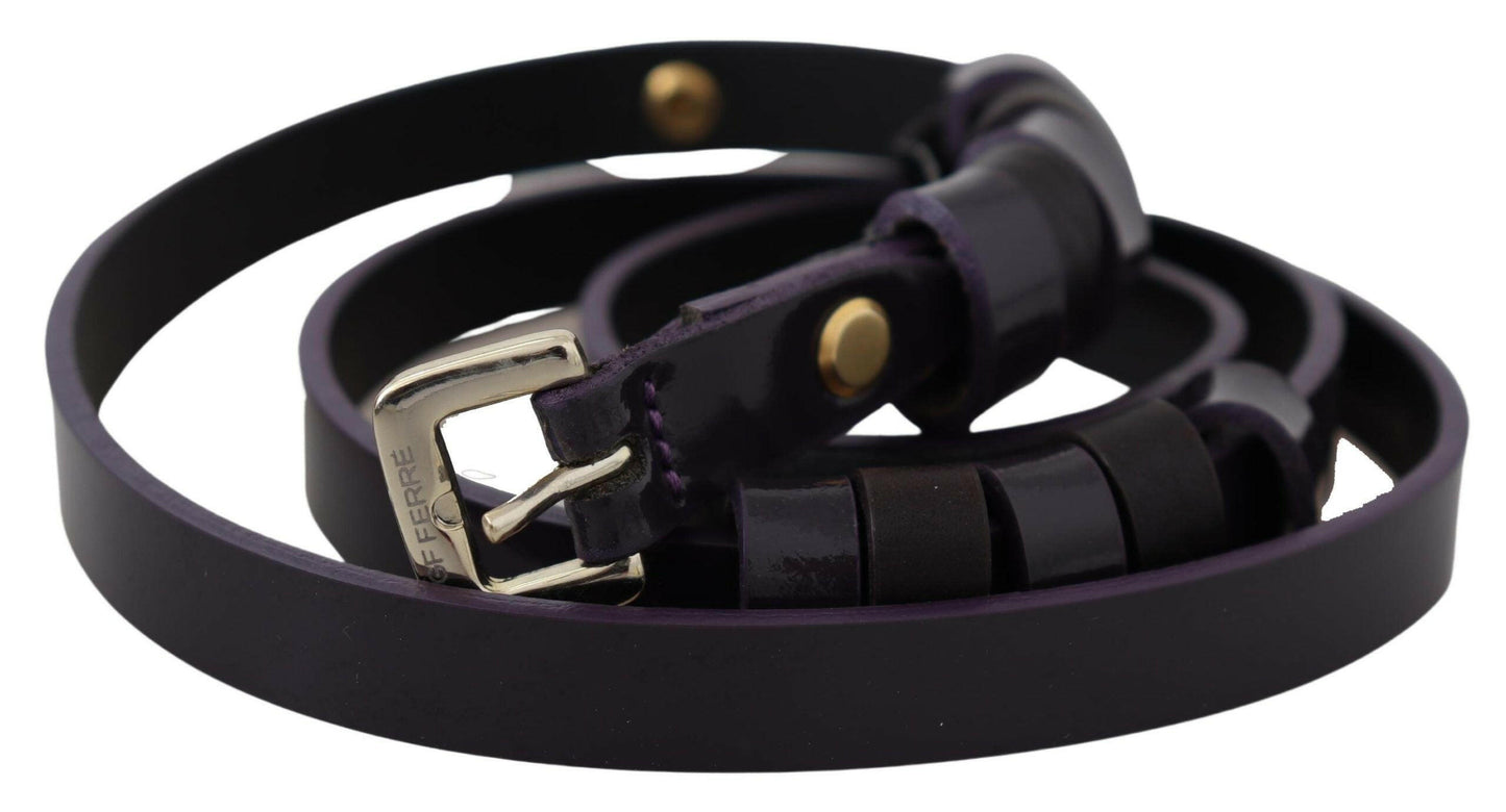 GF Ferre Black Leather Thin Gold Metal Chrome Buckle Belt