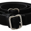 GF Ferre Black Leather Silver Chrome Metal Buckle Belt