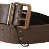 Ermanno Scervino Brown Leather Wide Bronze Buckle Waist Belt