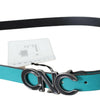 Costume National Blue Green Leather Logo Silver Buckle Belt