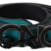 Costume National Blue Green Leather Logo Silver Buckle Belt