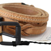 Scervino Street Light Brown Slim Leather Black Logo Buckle Belt Belt