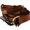 Scervino Street Brown Leather Braided Rope Gold Buckle  Belt