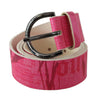 John Galliano Pink Leather Letter Logo Design Round Buckle Belt
