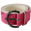 John Galliano Pink Leather Letter Logo Design Round Buckle Belt