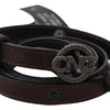 Costume National Brown Skinny Leather Round Logo Buckle Belt