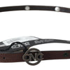Costume National Brown Skinny Leather Round Logo Buckle Belt