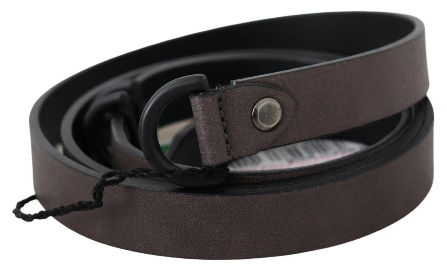 Costume National Brown Leather Skinny Round Buckle Belt