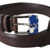 Costume National Brown Genuine Leather Silver Buckle Belt