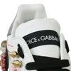 Dolce & Gabbana White Leather Crystal Roses Floral Sneakers Shoes
