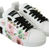 Dolce & Gabbana White Leather Crystal Roses Floral Sneakers Shoes