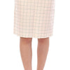 Andrea Incontri White Cotton Checkered Pencil Skirt