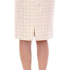 Andrea Incontri White Cotton Checkered Pencil Skirt